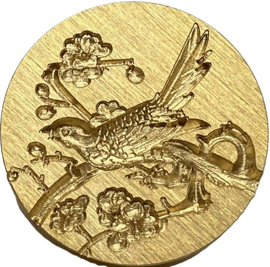 Beautiful 3D Singing Bird on Branch, Surrounded by Flowers Wax Seal Stamp head