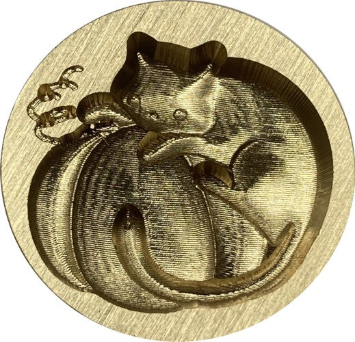3D Kitty wrapped on top of Pumpkin 3/4" diameter Wax Seal Stamp head - Cute Cat!