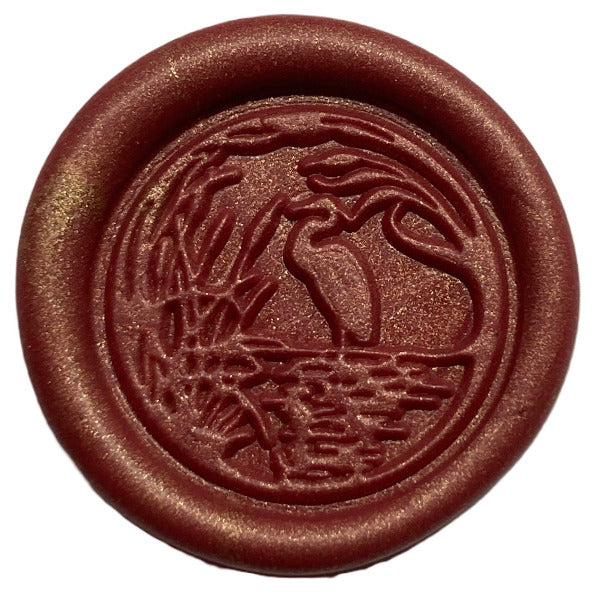 Crane in water, surrounded by Reeds - sample wax seal