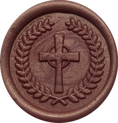 Cross inside Laurel Wreath Wax Seal Stamp Head, 1.2" diameter