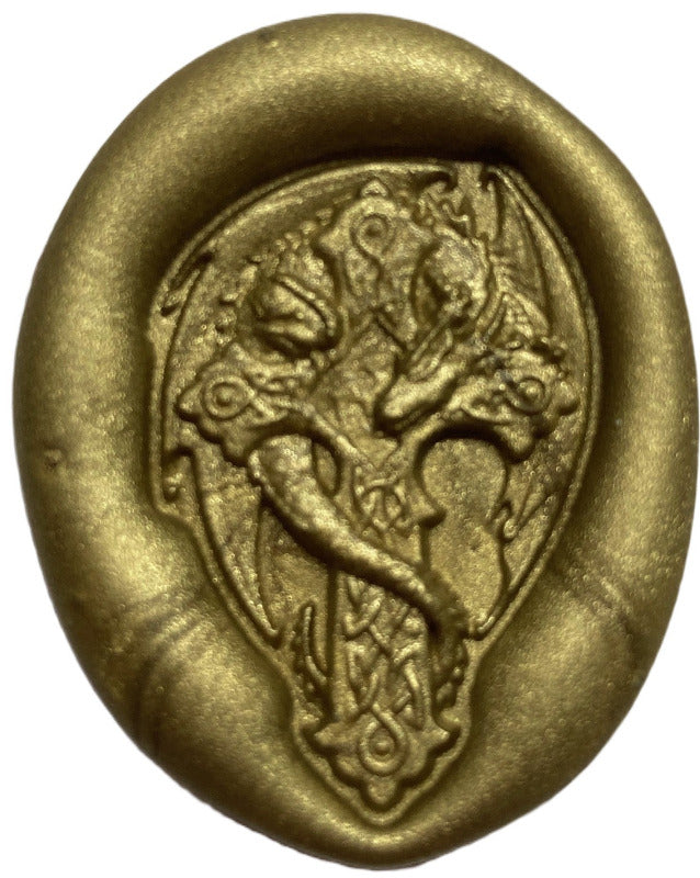 Dragon wrapped around Cross Gold wax seal stamp sample