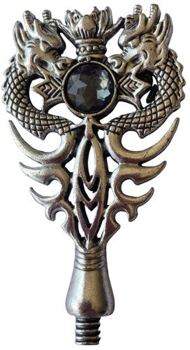 Intricate Twin Dragons wax seal stamp handle, Silver-tone