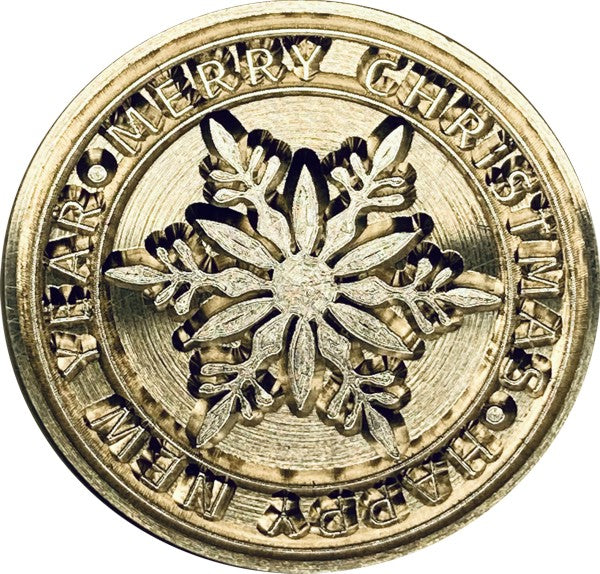 Modern style Merry Christmas Happy New Year around a Snowflake - Wax Seal Stamp head