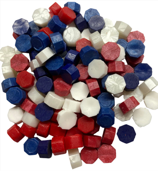 Patriotic Color Mix Sealing Wax Beads (Red, White and Blue - mix of pearl and solid finishes; approx 250 beads total)