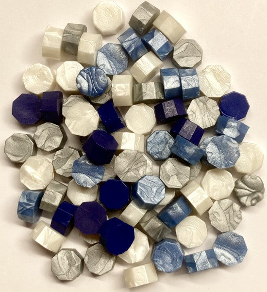 Mixed Wax Seal Beads, Blue and Silver Wax Beads