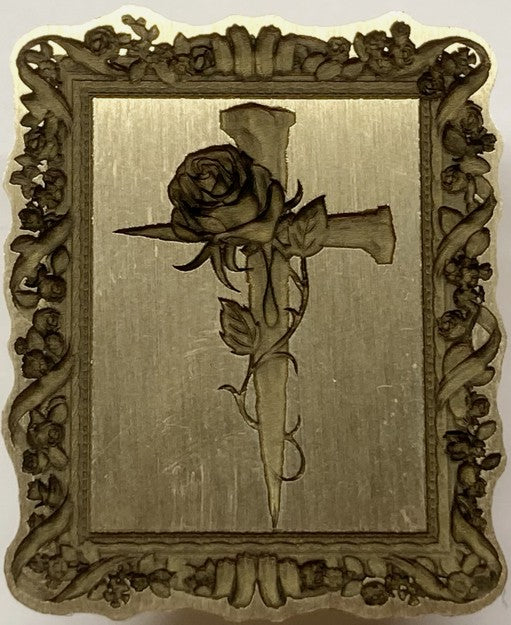 Unique 3D Cross of Spikes with Intricate Rose in center of crossbars - shaped rectangular Wax Seal Stamp head