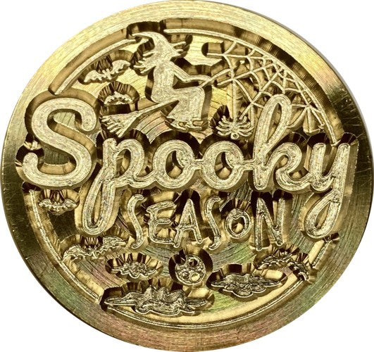 Spooky Season (Flying Witch, Bat, Leaves)  Wax Seal Stamp Head, 1" diameter