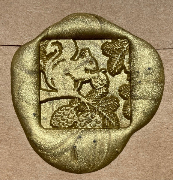 Squirrel with an Acorn, Sitting on Tree Branch with Pine Cones! Square Wax Seal Stamp head