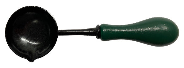 Large-size non-stick Wax Melting Spoon with wood on end of handle, 4 1/8" long, pour spout