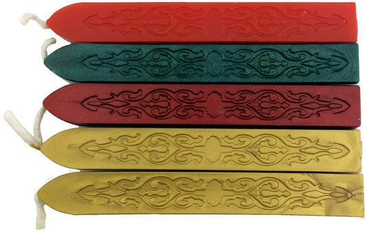 Red, Green, Cranberry & Gold Assortment Sealing Wax (with wicks), 5 Sticks total