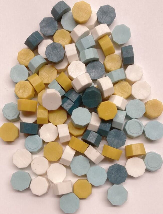 Subdued Color Mix (teals, white, gold) Sealing Wax Beads (approx 250 beads)