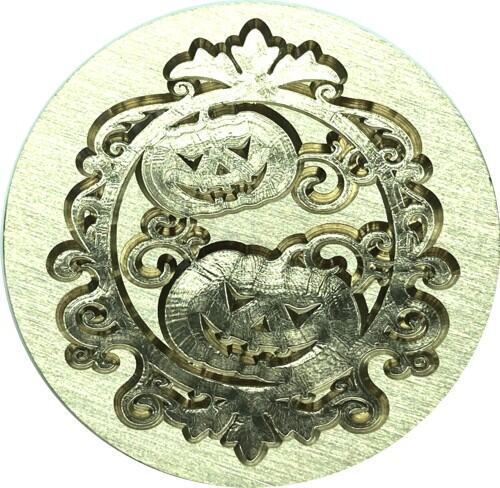 Two Pumpkins on Vine, framed-style 1.2" diameter Wax Seal Stamp head