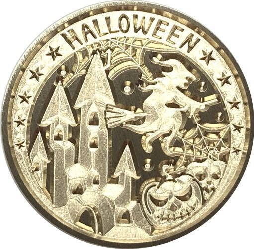 Witch Flying past Haunted House, Halloween banner above - Wax Seal Stamp head