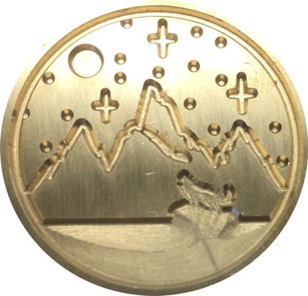 Full Moon above Mountains, Wolf Howling Below - Wax Seal Stamp head