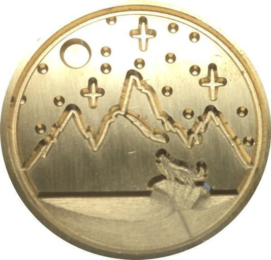 Full Moon above Mountains, Wolf Howling Below - Wax Seal Stamp head