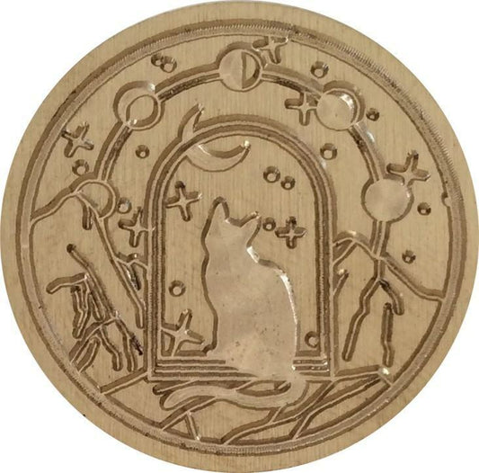 Cat in Arched Window, Moon Phases Overhead - pretty Wax Seal Stamp head