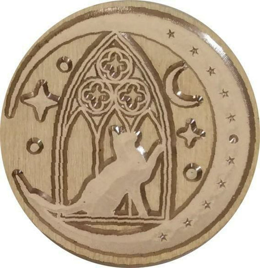 Cat in front of Gothic Window, Reaching toward Moon - Wax Seal Stamp Head