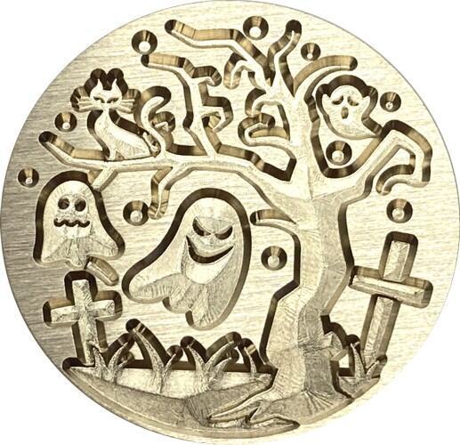 Scary Ghosts under Tree in Cemetery (cat in tree!) - 1" dia. Wax Seal Stamp head