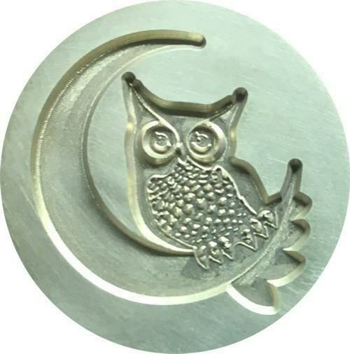 Owl in Crescent Moon Wax Seal Stamp Head, 1" diameter