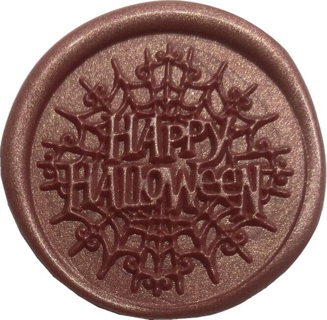 Happy Halloween Superimposed on Elegant Spider Web - 1.2" diameter Wax Seal Stamp Head