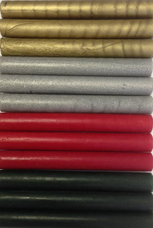 Gold, Silver, Red, Green Assortment Glue Gun Sealing Wax, 3 Sticks each color