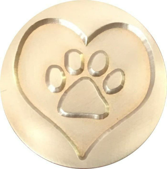 Paw Print in Heart Wax Seal Stamp Head, 1" diameter