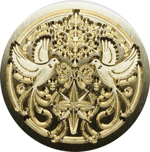 Twin Doves surrounded by Intricate Scrollwork, 1" diameter Wax Seal Stamp head