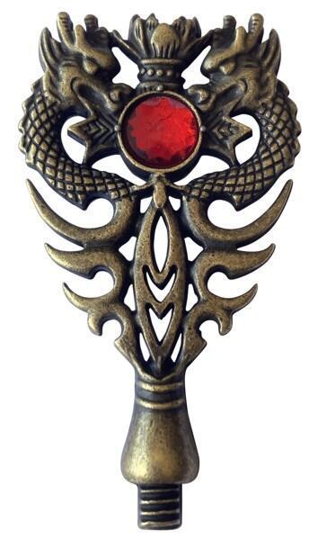 Stylized Flower 1" dia. Wax Seal Stamp with Dragons antique brass-tone handle