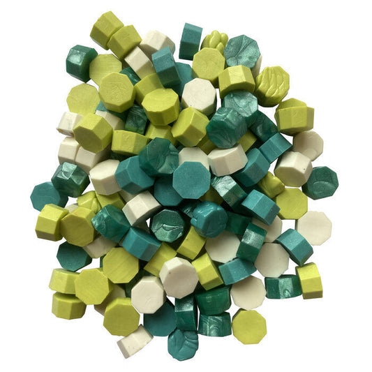 Spring Color Mix (brt green, teals, white) Sealing Wax Beads (approx 250 beads)
