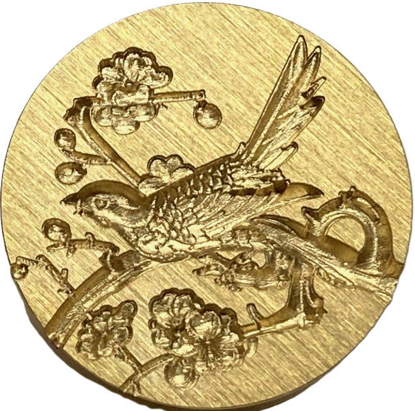 Beautiful 3D Singing Bird on Branch, Surrounded by Flowers Wax Seal Stamp head