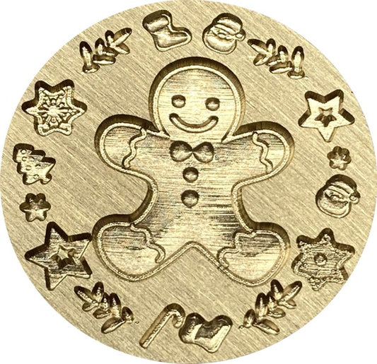 3D Gingerbread Man surrounded by Christmas Items Wax Seal Stamp head