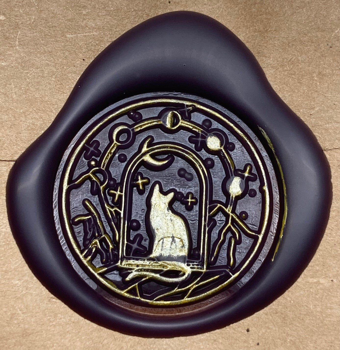 Cat in Arched Window, Moon Phases Overhead - pretty Wax Seal Stamp head