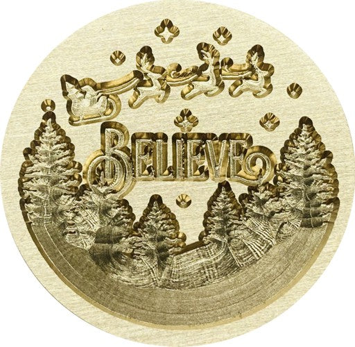Believe - Santa, Sleigh and Reindeer Wax Seal Stamp Head, 1.2" diameter