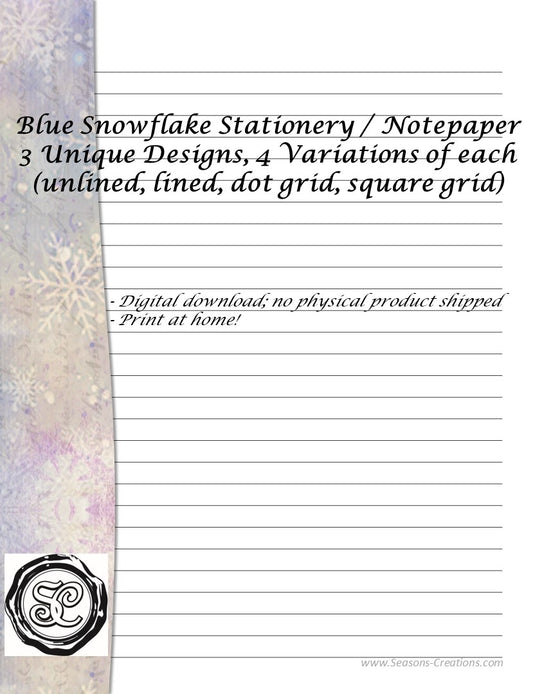 Soft Blue Snowflakes Christmas Stationery - 3 styles, 4 variations (Digital Download)
