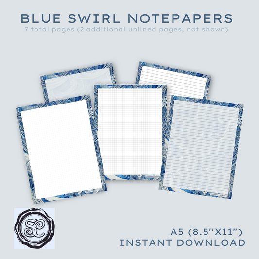 Blue Swirls Stationery Notepaper pack (Digital Download)