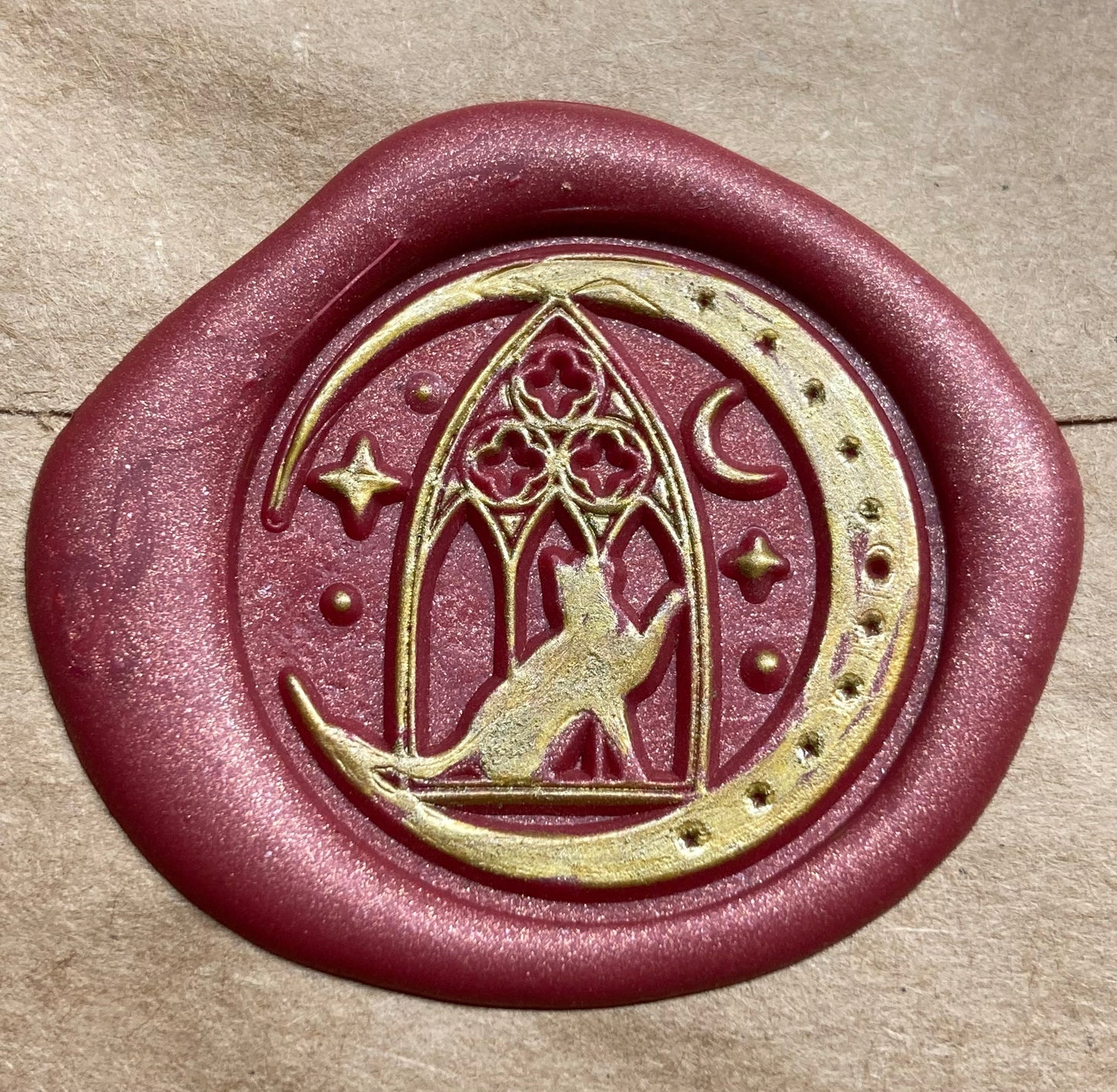 Cat in front of Gothic Window, Reaching toward Moon - Wax Seal Stamp Head