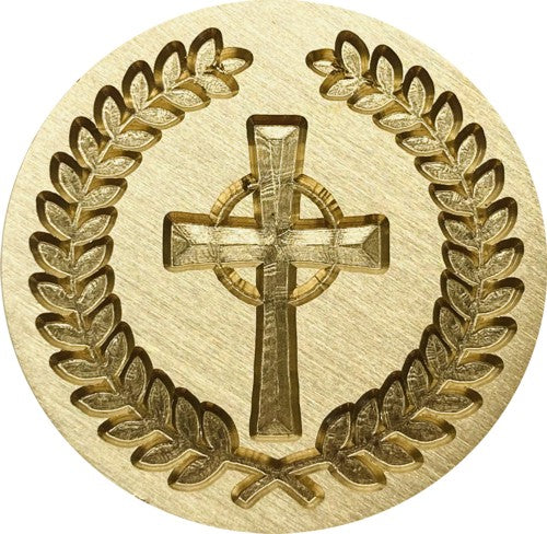 Cross inside Laurel Wreath Wax Seal Stamp Head, 1.2" diameter