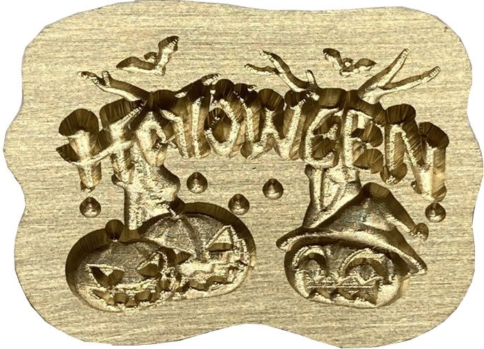 3D Halloween Vignette - bare-branch Tree and 3 Pumpkins Wax Seal Stamp Head, 1" shaped-rectangle