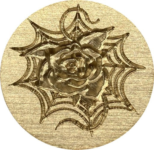 3d Rose superimposed on top of Spider Web Wax Seal Stamp Head, 1" diameter