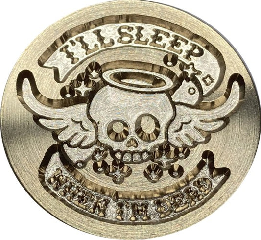 I'll Sleep When I'm Dead (Skull and Wings) Wax Seal Stamp Head, 1" diameter