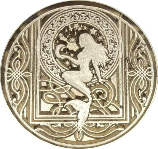 Mermaid in Intricate Frame Wax Seal Stamp Head, 1.2" diameter