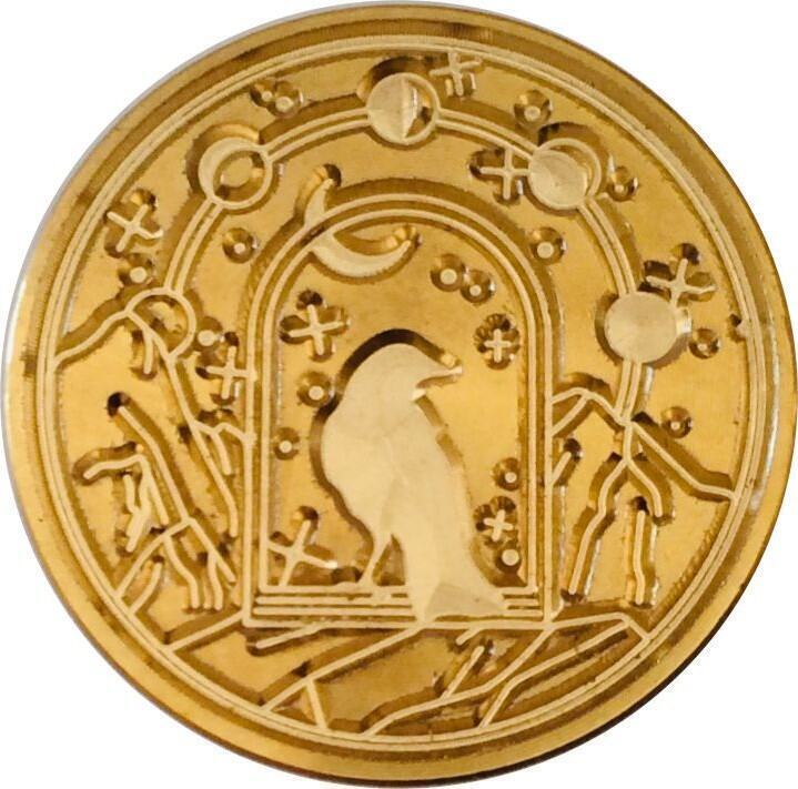 Raven sitting in Arched Window, Moon Phases Above - 1.2" diameter Wax Seal Stamp