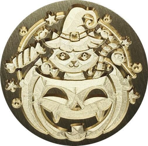 Kitty Cat wearing Witch's Hat, inside Smiling Pumpkin - 1" Wax Seal Stamp head
