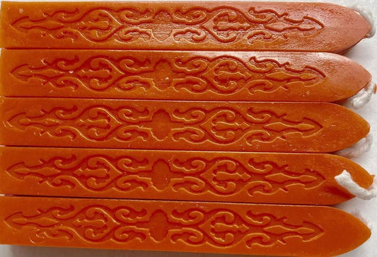 Orange (solid color) Sealing Wax (with wick) - 5 Sticks
