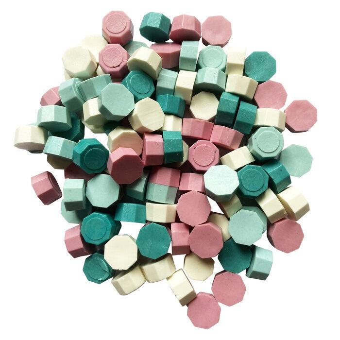 Teal, Light Turquoise, Rose, and Milky White (matte finish) Sealing Wax Bead Mix (appx 250)