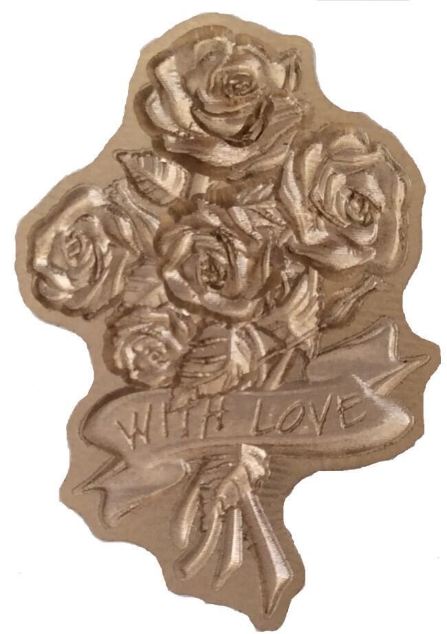 3D Rose Bouquet, With Love Ribbon:  shaped Wax Seal Stamp, Lt Pink wood handle