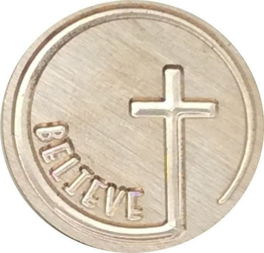 BELIEVE / Cross Wax Seal Stamp Head, 1.2" diameter