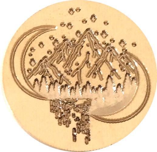 Mountain Scene inside Crescent Moons 1.2" diameter Wax Seal Stamp engraved head