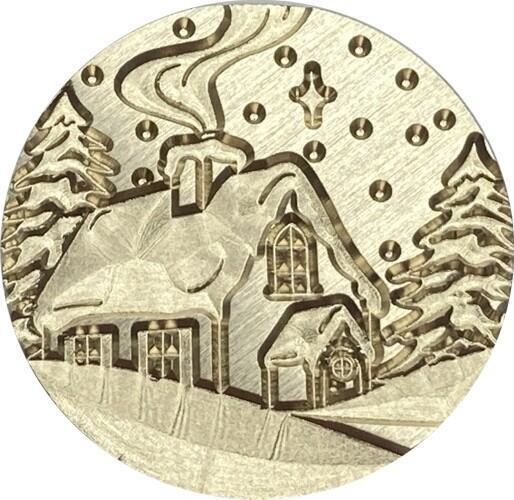 Snow-covered Rustic Church in the Woods 1" diameter Wax Seal Stamp head