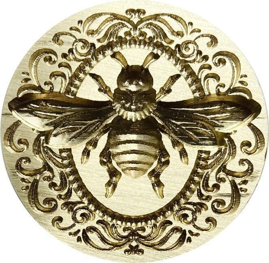 3D Bee surrounded by Elegant Scroll Frame - 1.2" diameter Wax Seal Stamp head